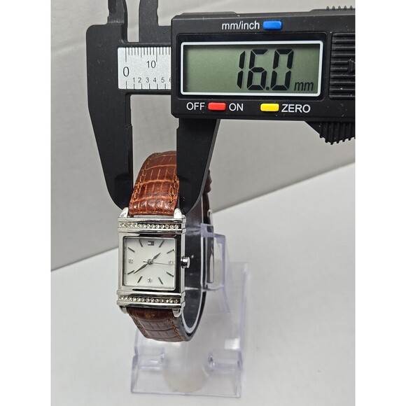 Tommy Hilfiger Womens Square Crystal Quartz Watch Brown Leather New Battery Slim - Picture 5 of 11